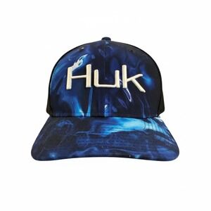 Huk Performance Headwear Mesh Back Trucker Cap Blue Tie Dye Flex Fit Mens Sz M/L